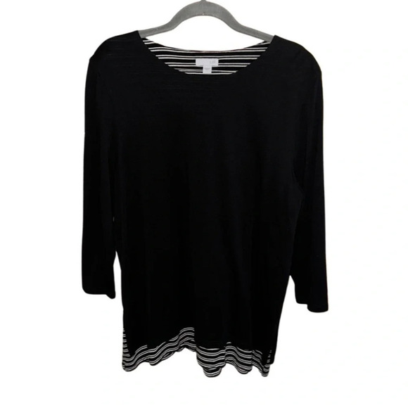 J. Jill Black 3/4 Sleeve Built in Striped Layer Size Large - Picture 1 of 7